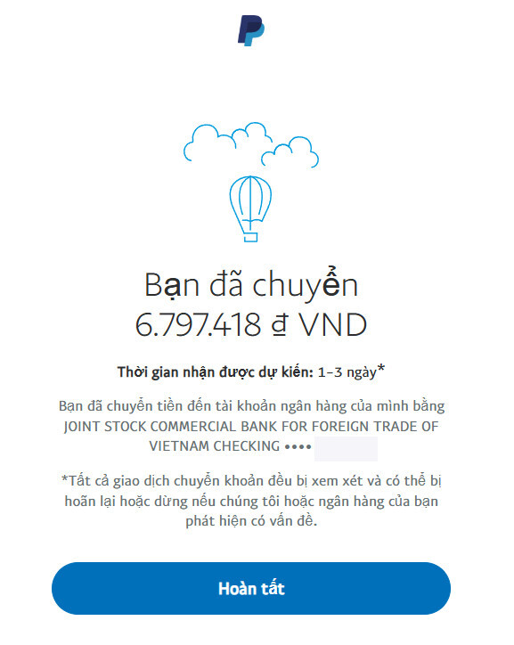 Chọn “Done” để hoàn tất giao dịch